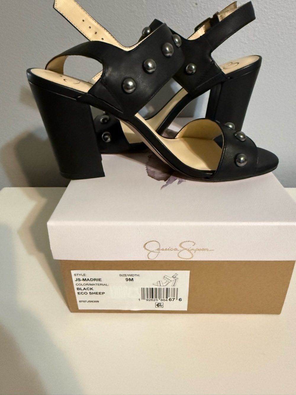 Jessica Simpson Black Studded Block Heel Sandals